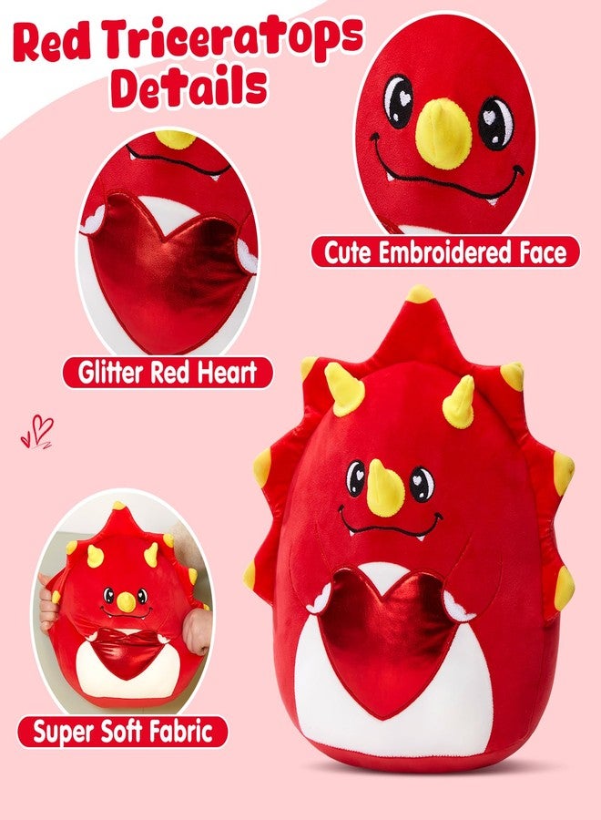 Glow Guards Red Loving Triceratops Dinosaur Plush Pillow, 15" Valentines Dinosaur Plush Toy Holding Heart, Kawaii Soft Dino Gift for Anniversary Valentine's Kids Girlfriend Wife - Image 3